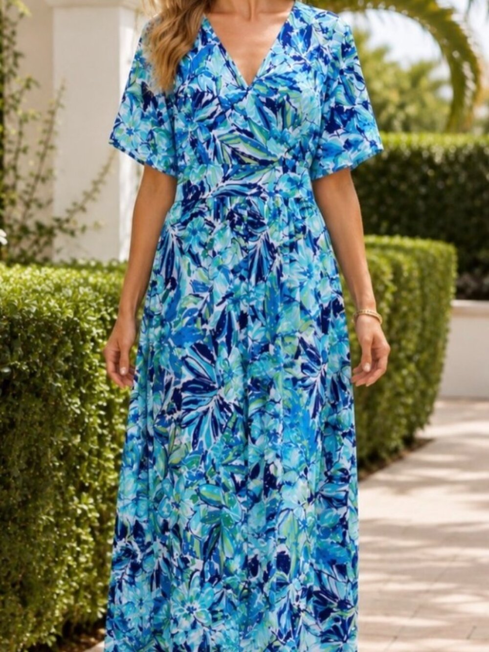 NWT Pappagallo Floral Tropical Print Faux Wrap Maxi Dress. Size XS